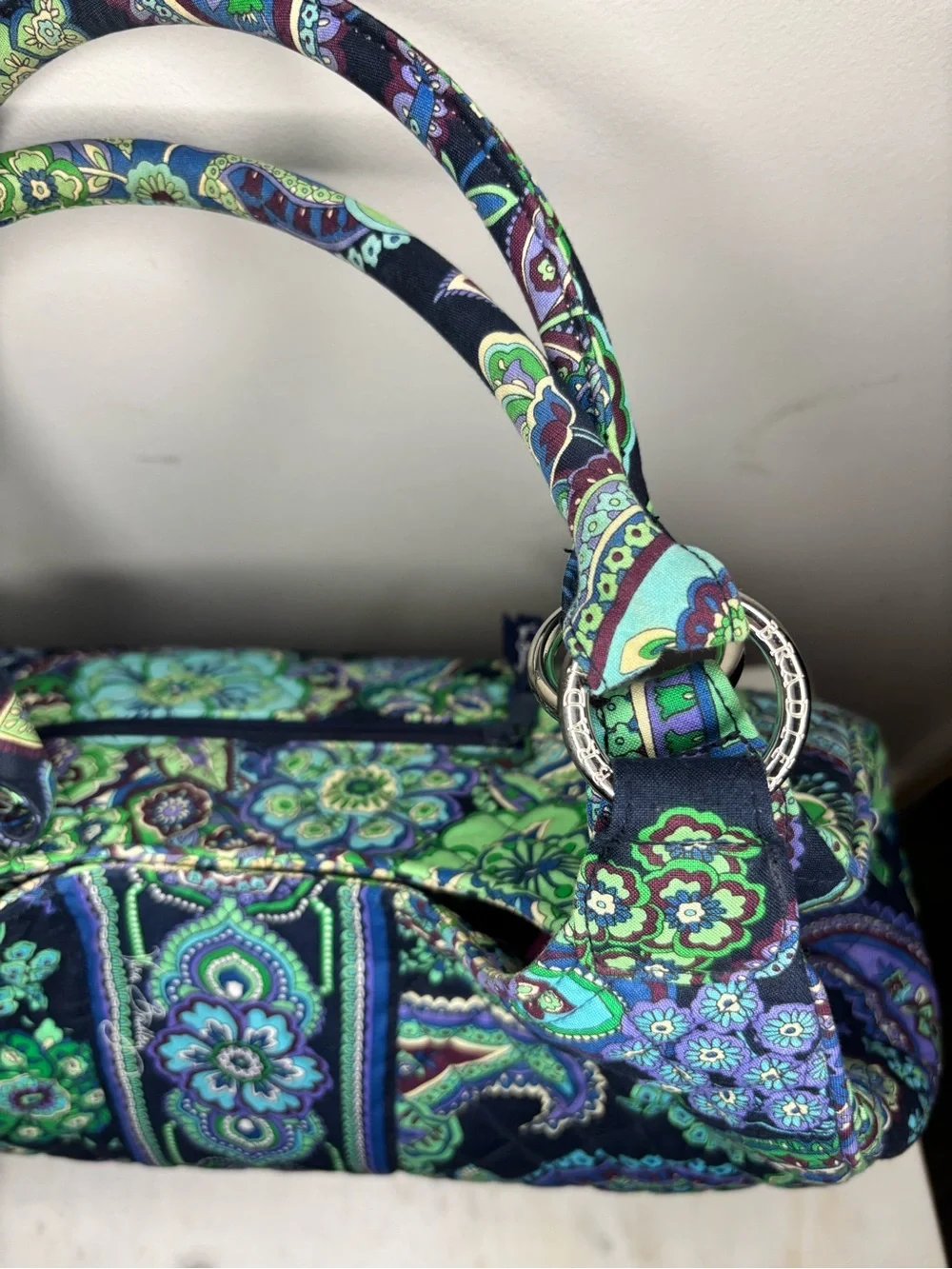Vera Bradley large hobo rolled handle with rings Blue Rhapsody retired